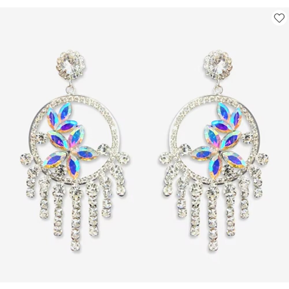 New Bijoux Bar Clear Circular Crystal Earrings Dangles & Blue Marquis Flowers